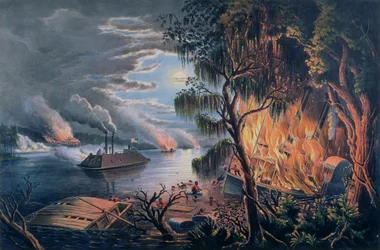 Der Mississippi in Kriegszeiten, veröffentlicht von Currier und Ives, New York, 1865